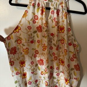 New York & Company Floral Halter Neck Blouse - Red and Yellow